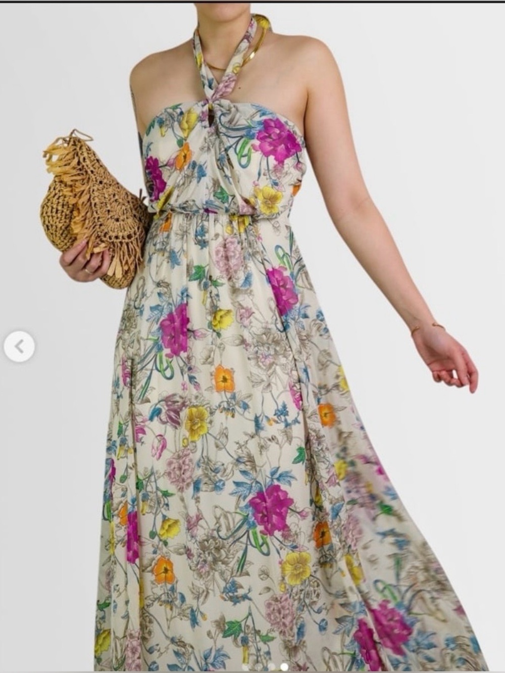 H&M Strapless Botanical print self Tie Halter Maxi Dress in Flowers